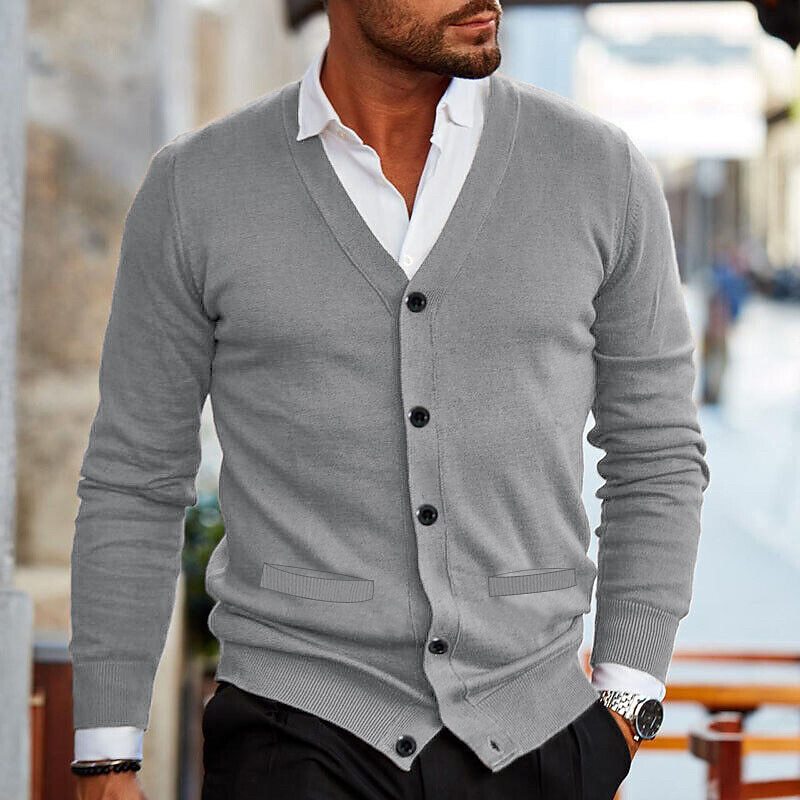 Heren Cardigan Met Knopen V-Hals Casual