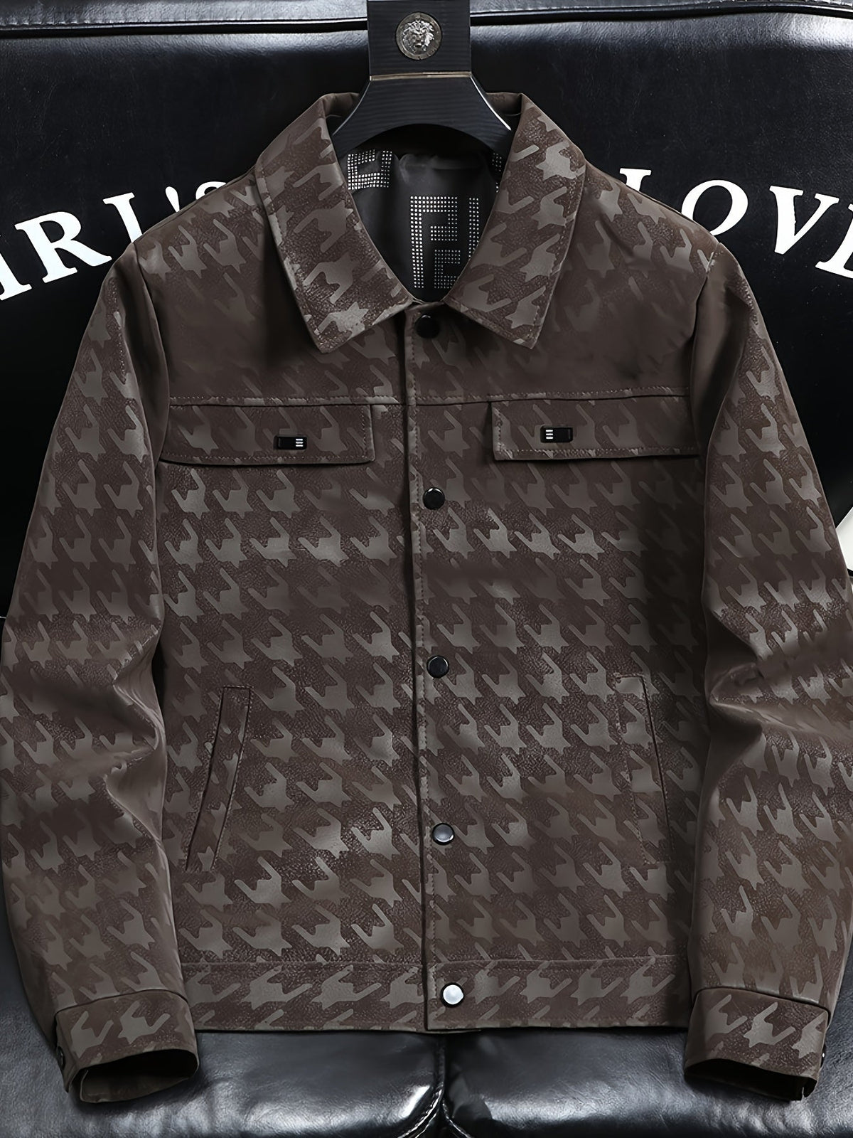 Heren jas met pied-de-poule patroon en fleece voering