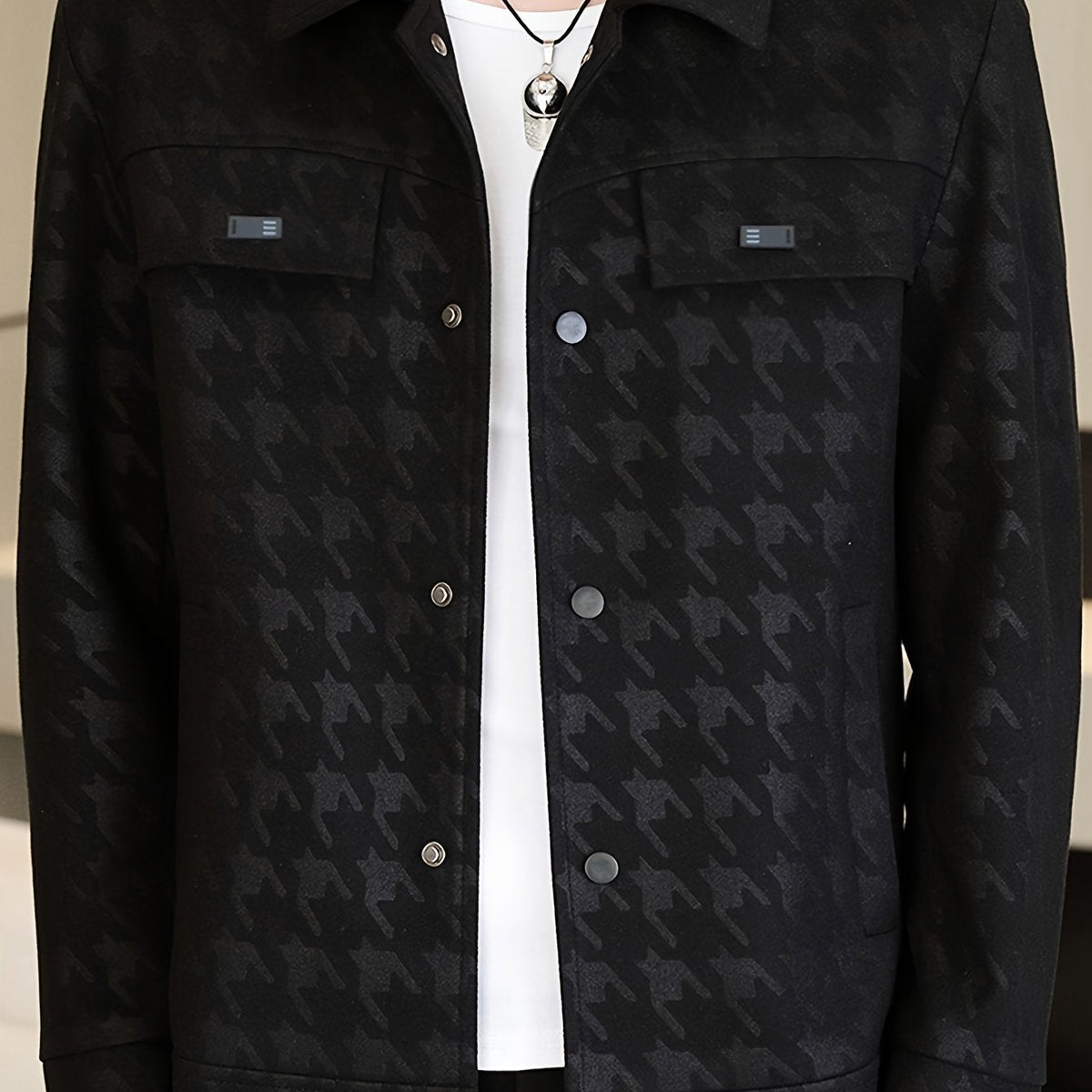 Heren jas met pied-de-poule patroon en fleece voering