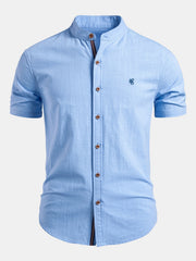 Heren Linnen Overhemd Korte Mouwen Slim Fit