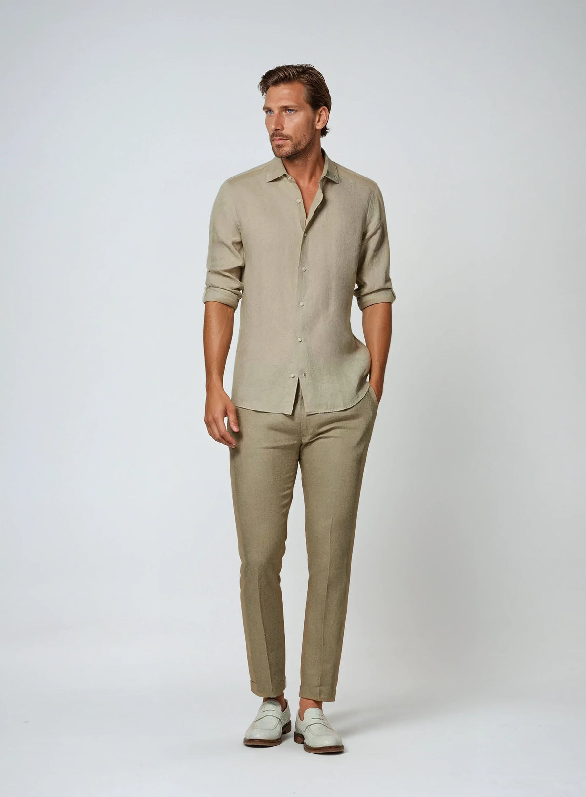 Heren Linnen Overhemd Lange Mouwen Slim Fit