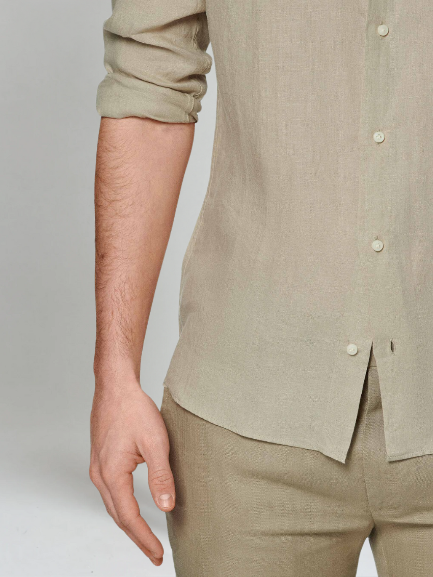 Heren Linnen Overhemd Lange Mouwen Slim Fit