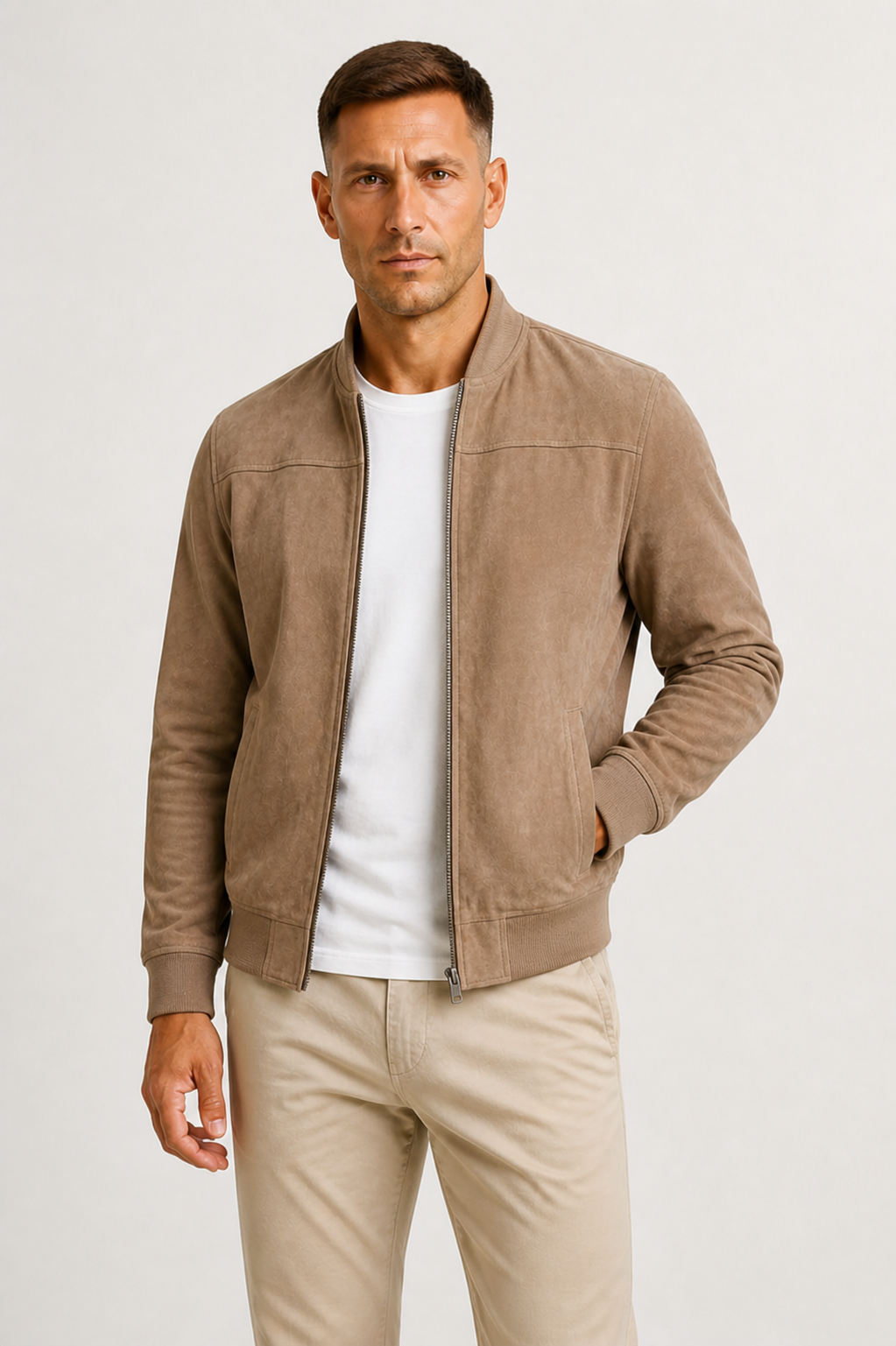 Heren Slim Fit Bomberjack Suède