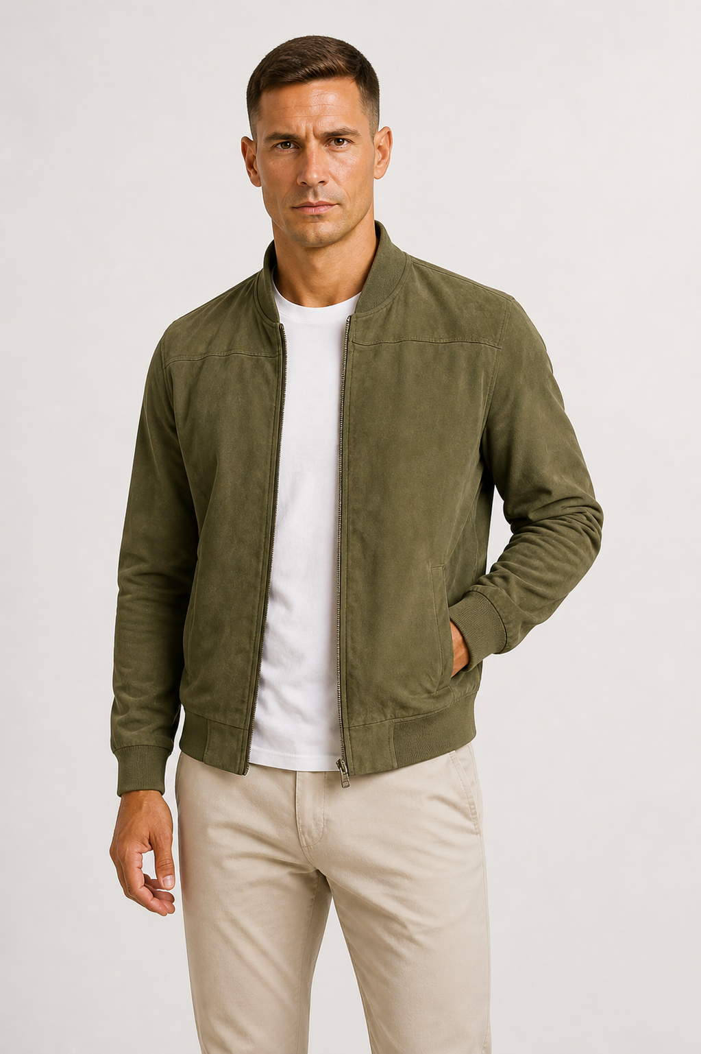 Heren Slim Fit Bomberjack Suède
