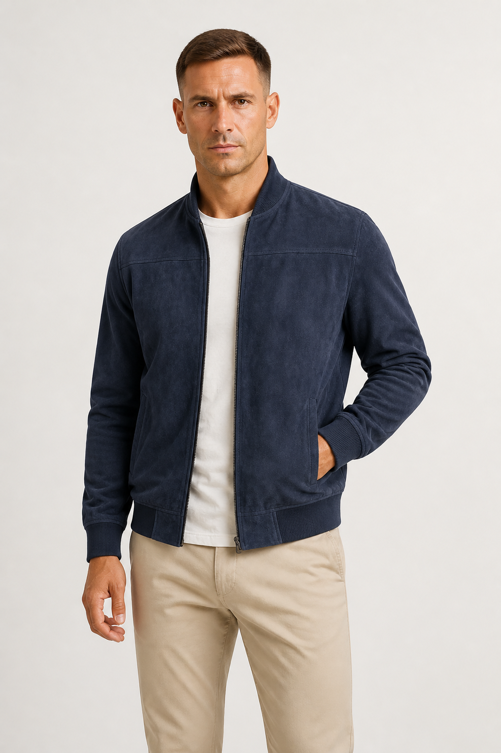 Heren Slim Fit Bomberjack Suède