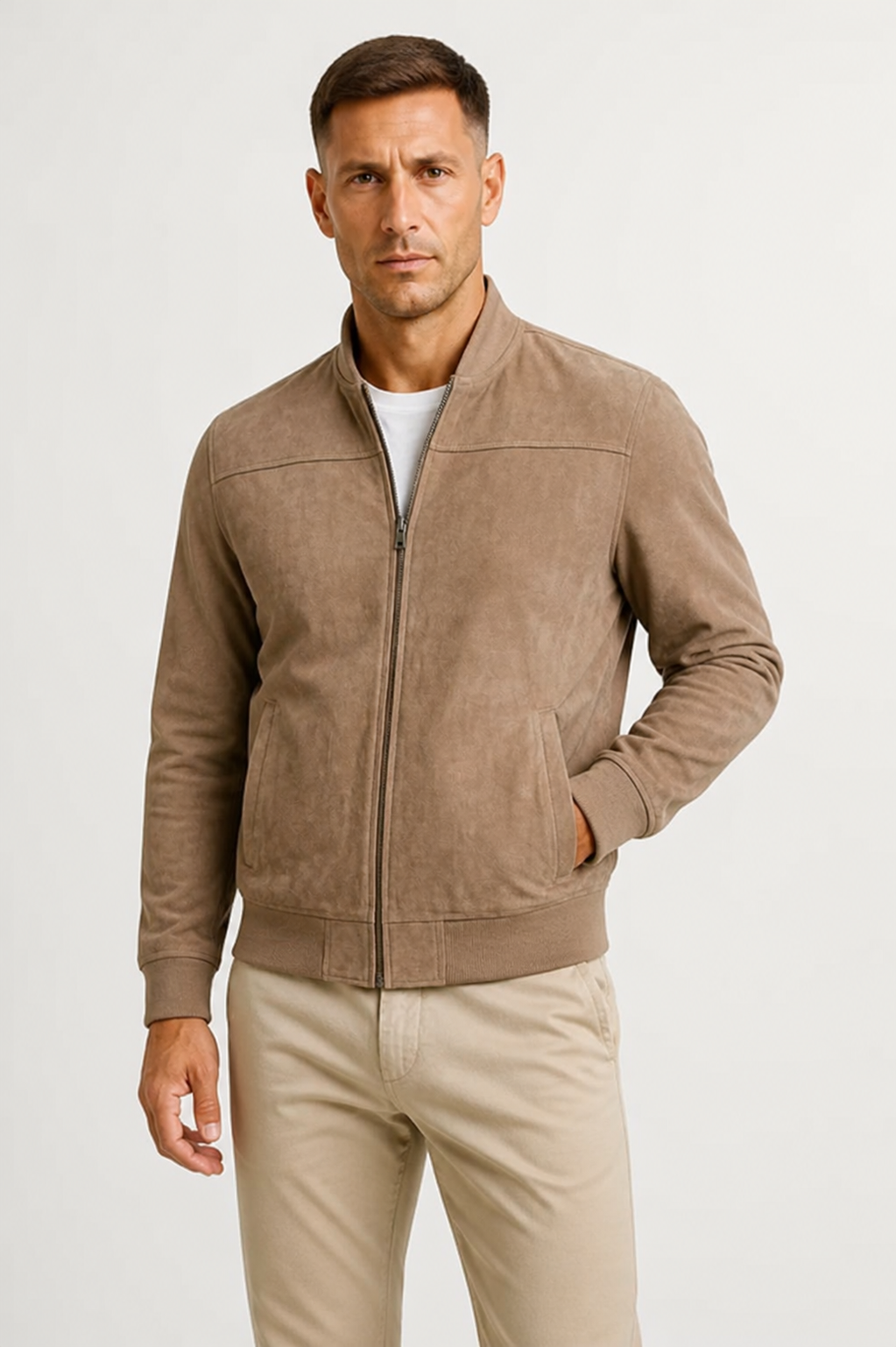 Heren Slim Fit Bomberjack Suède