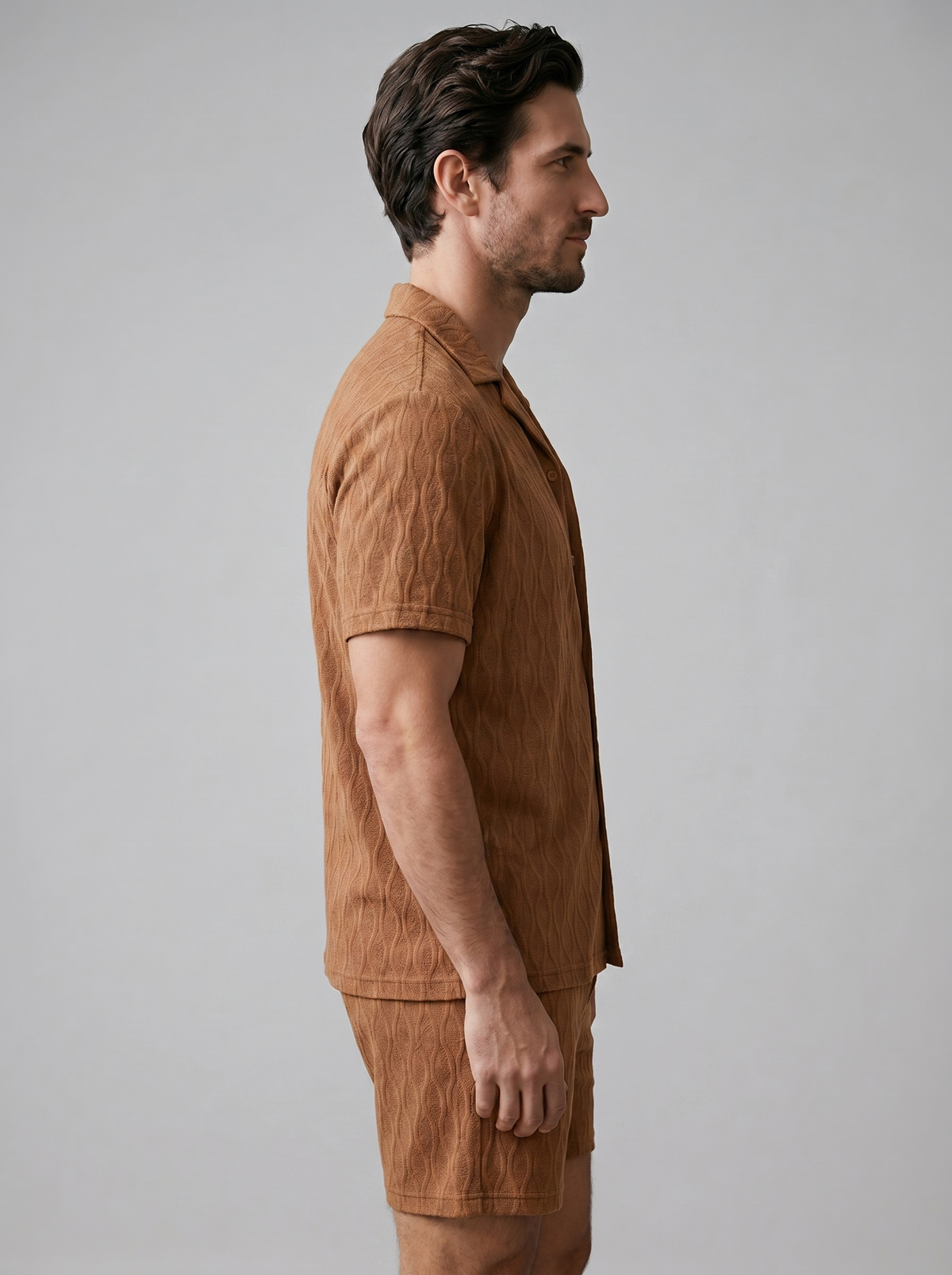 Herenpak Camp Shirt Shorts Jacquard Wave Zomer
