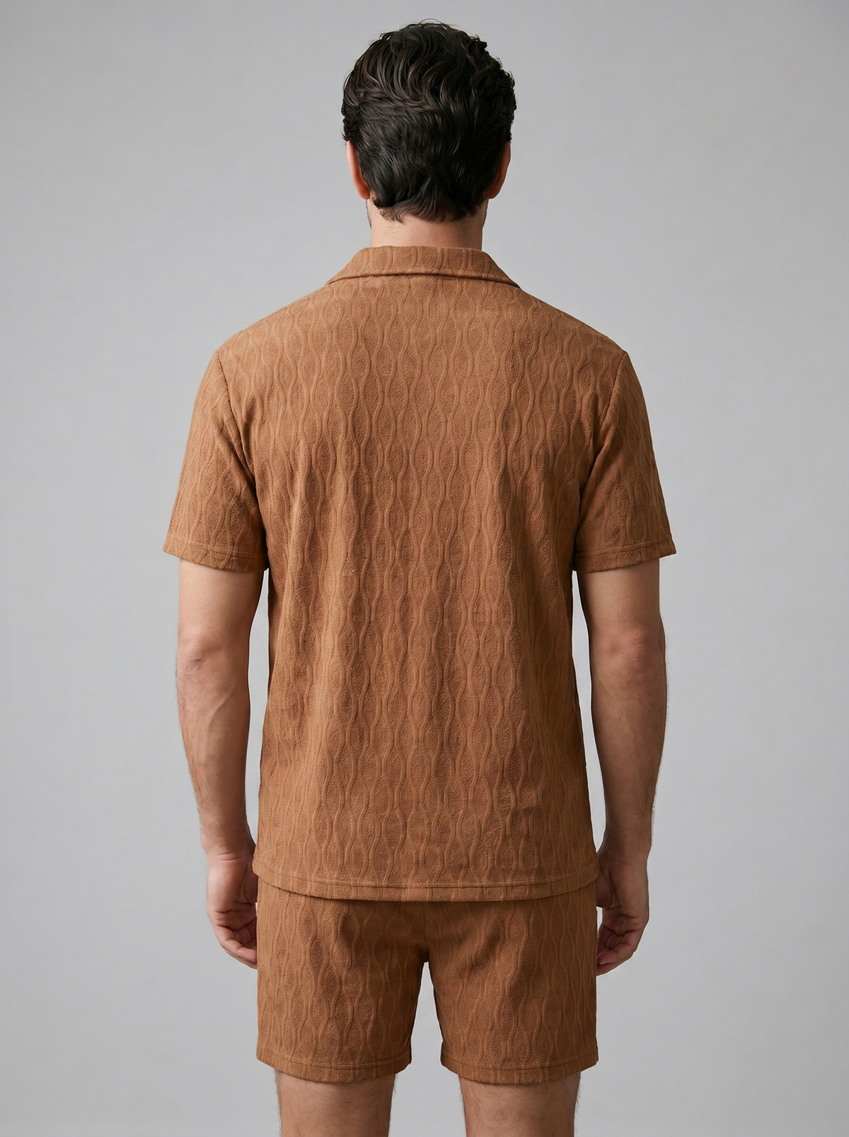 Herenpak Camp Shirt Shorts Jacquard Wave Zomer