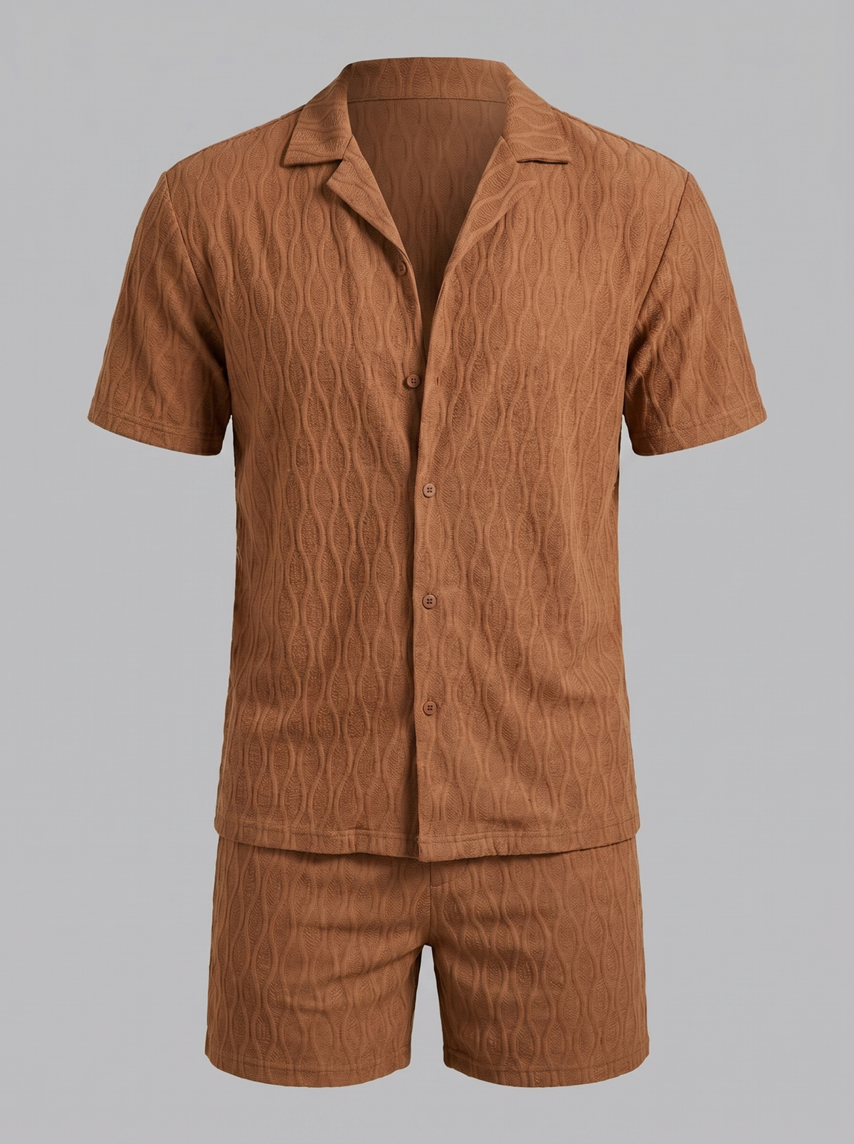 Herenpak Camp Shirt Shorts Jacquard Wave Zomer