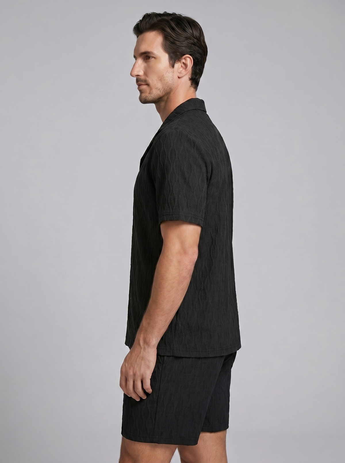 Herenpak Camp Shirt Shorts Jacquard Wave Zomer