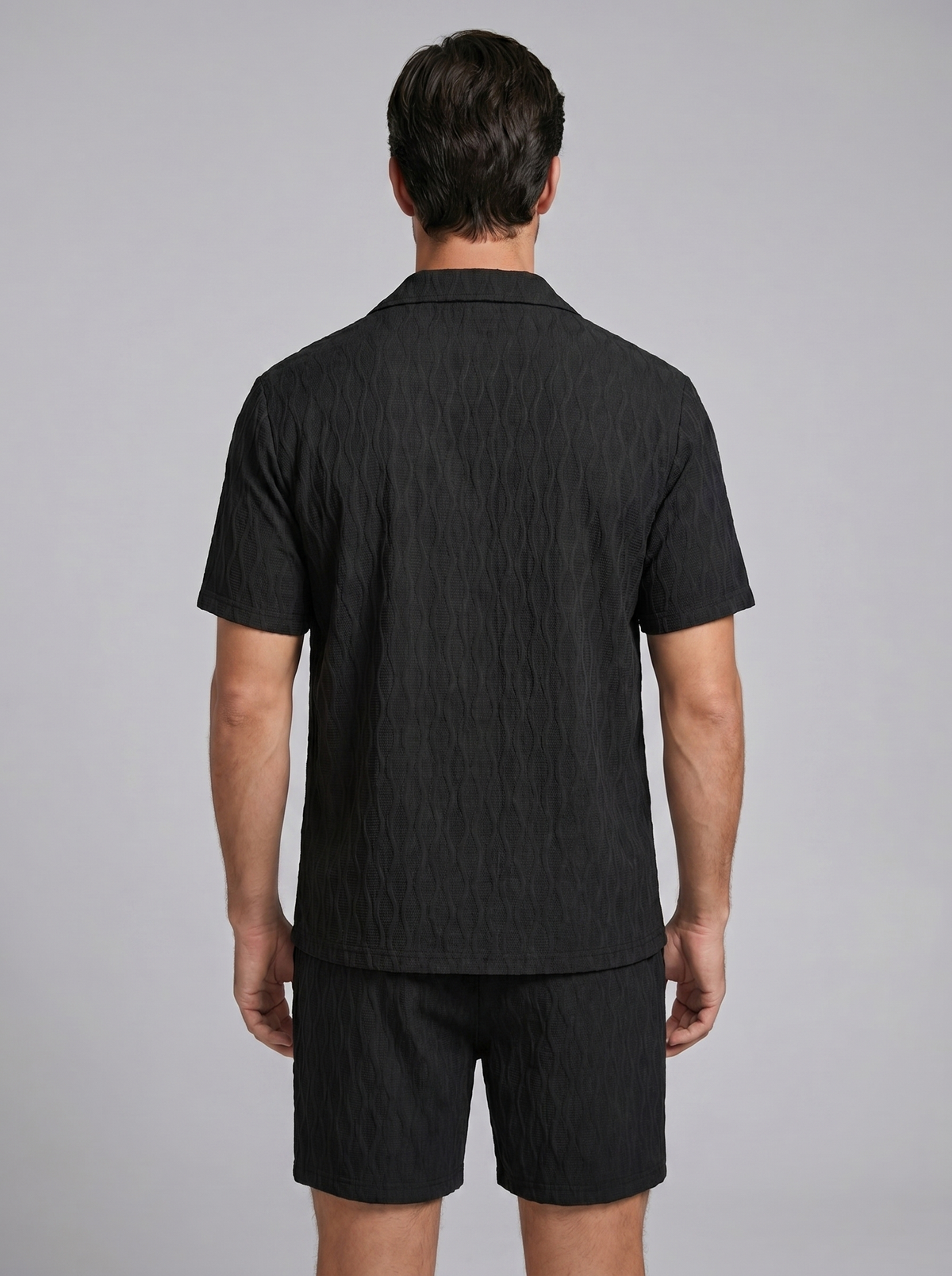 Herenpak Camp Shirt Shorts Jacquard Wave Zomer