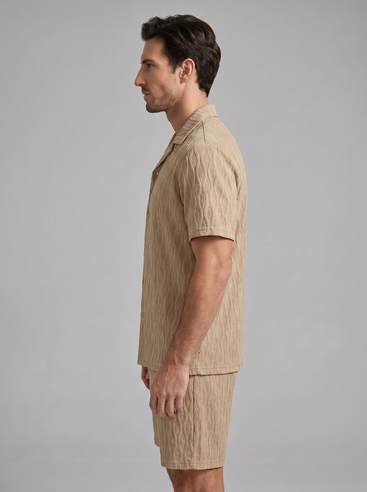 Herenpak Camp Shirt Shorts Jacquard Wave Zomer