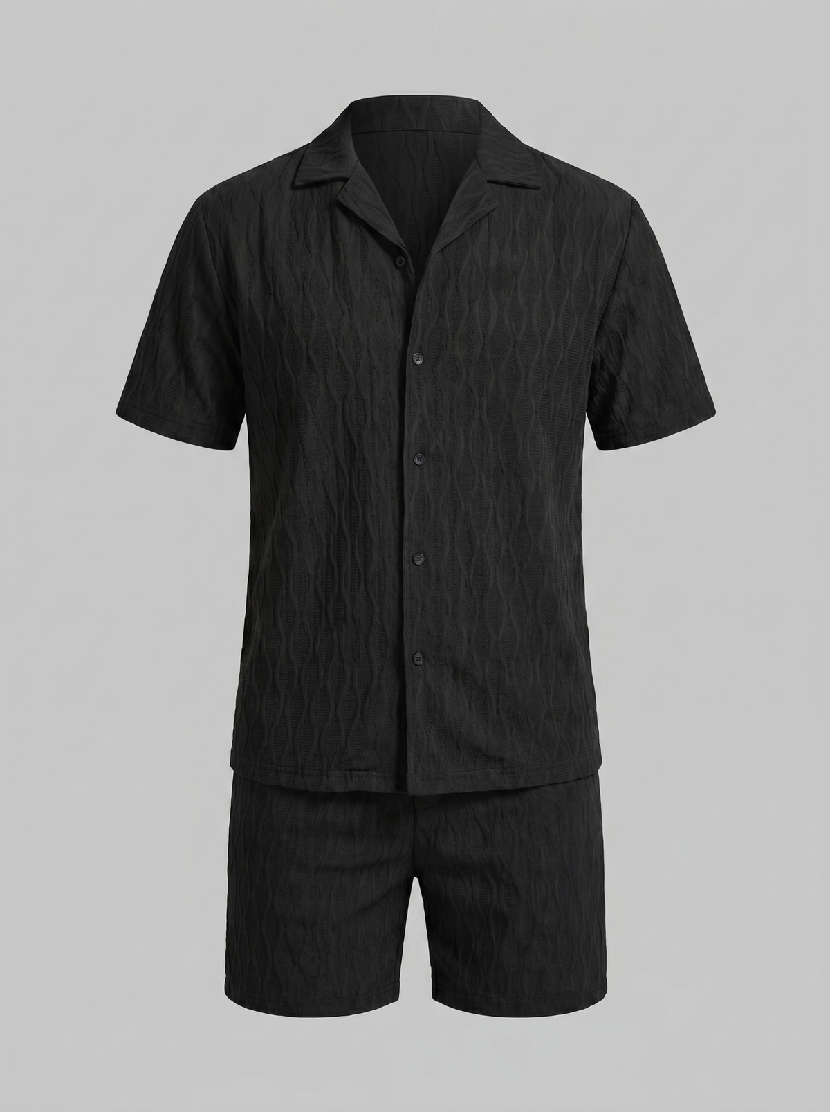 Herenpak Camp Shirt Shorts Jacquard Wave Zomer