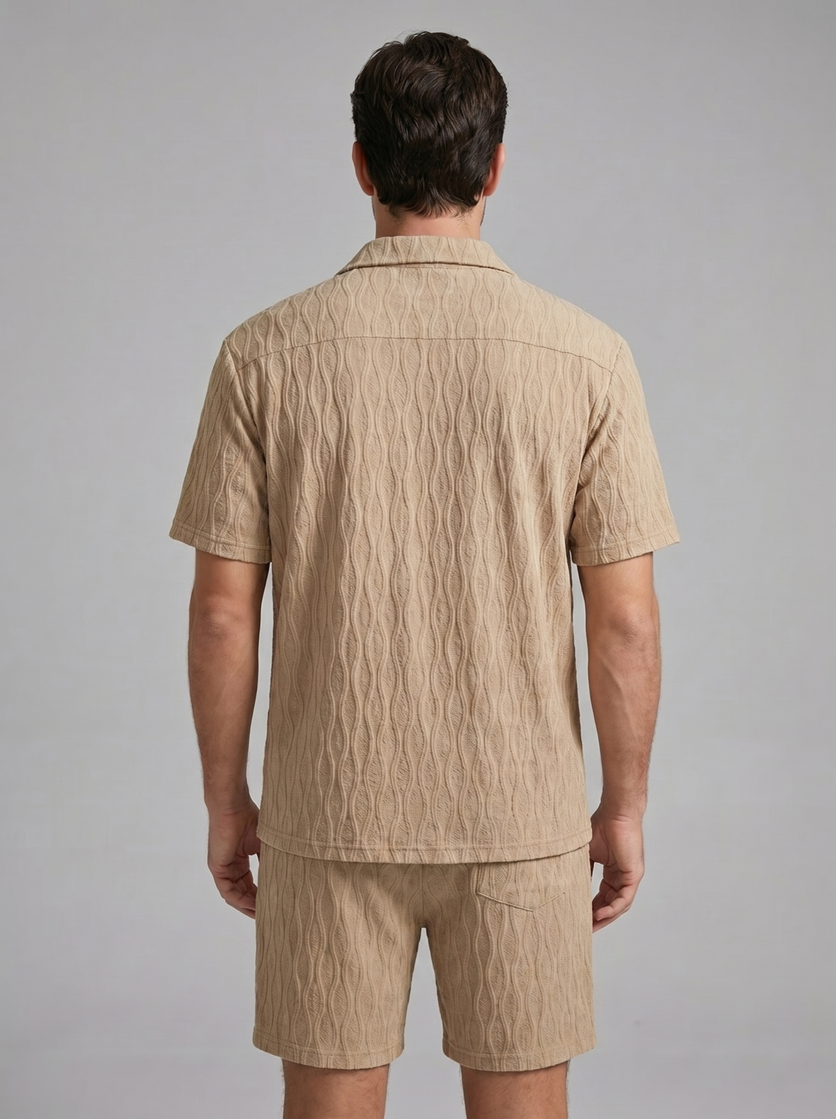 Herenpak Camp Shirt Shorts Jacquard Wave Zomer