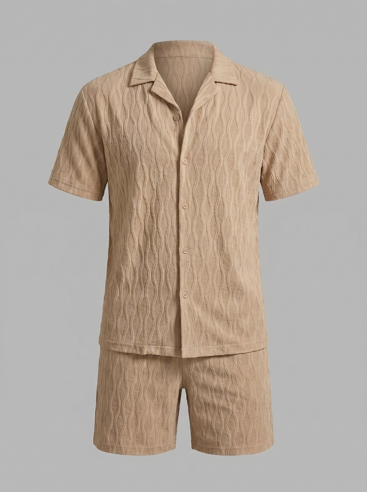 Herenpak Camp Shirt Shorts Jacquard Wave Zomer
