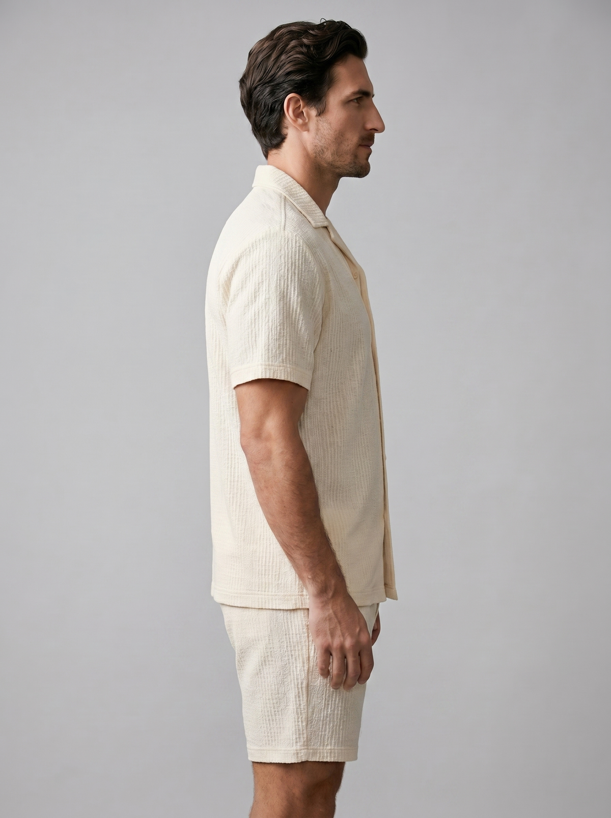 Herenpak Camp Shirt Shorts Jacquard Wave Zomer