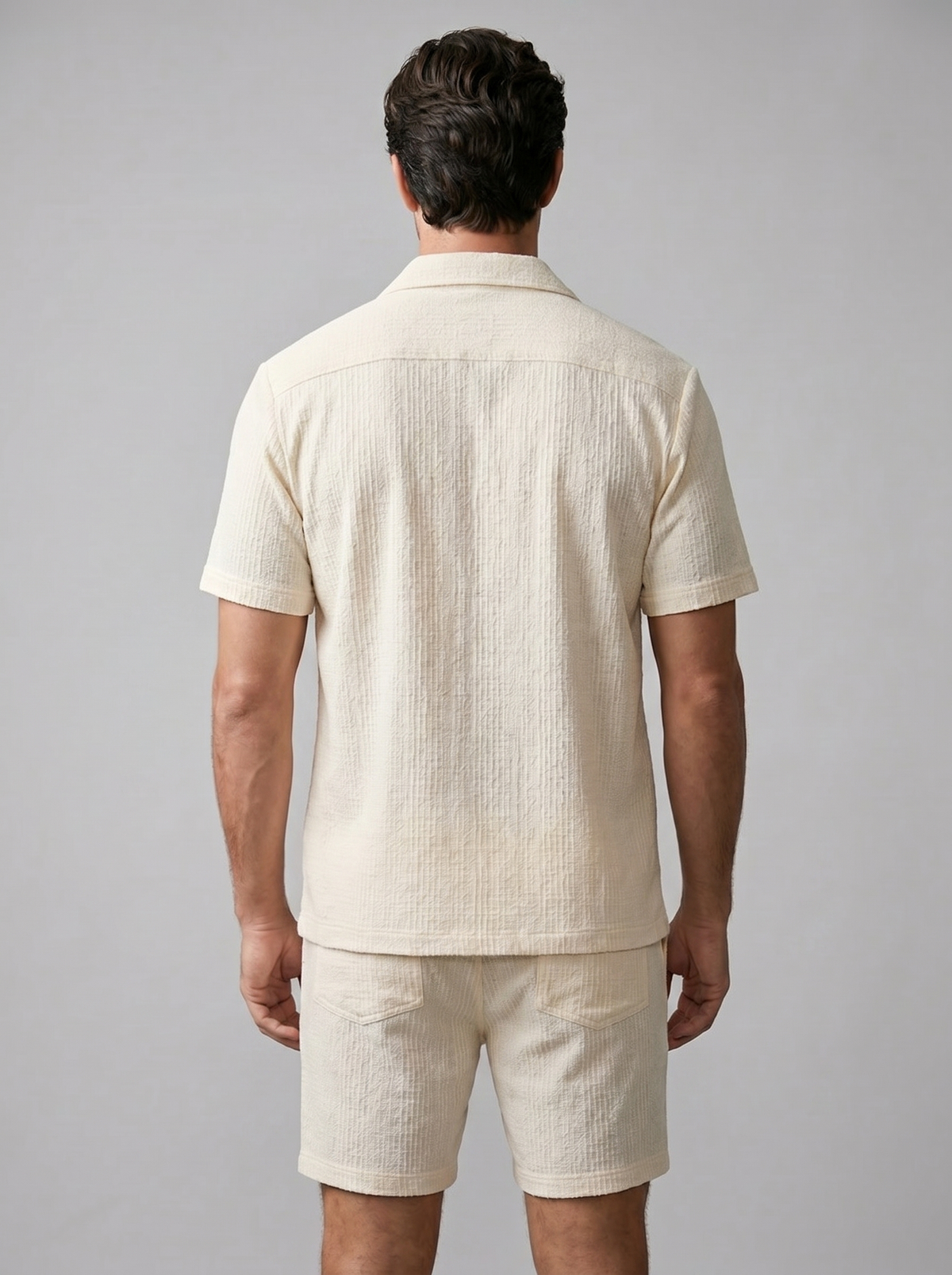 Herenpak Camp Shirt Shorts Jacquard Wave Zomer