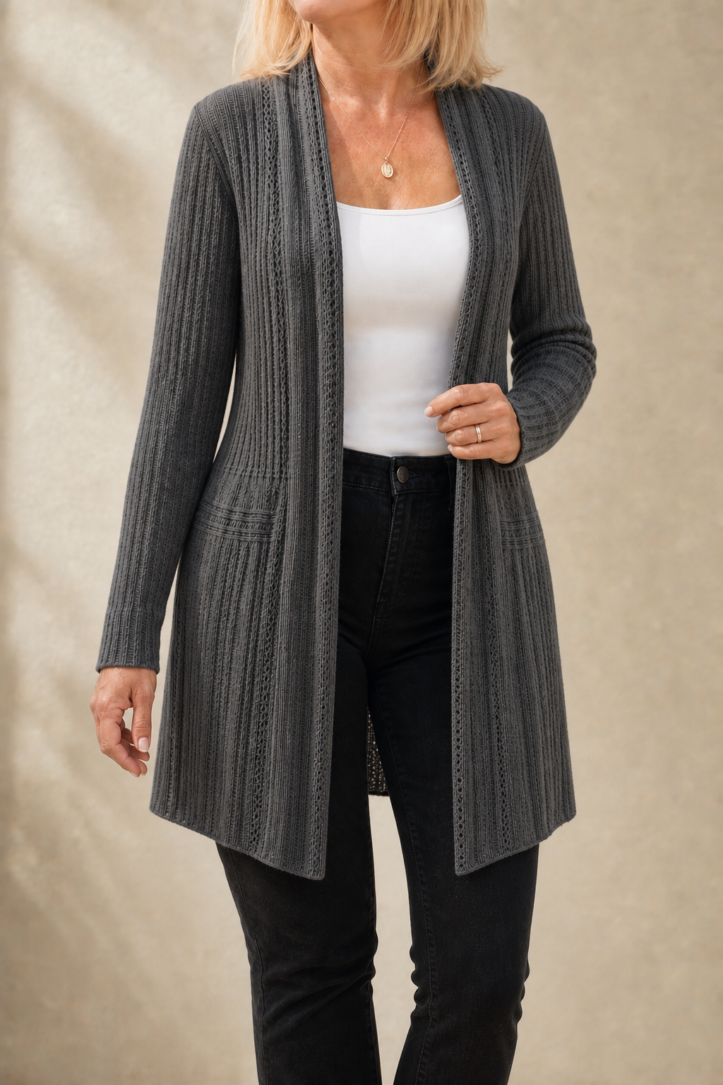 Wearbella – Open-Front Waterfall Brei Cardigan