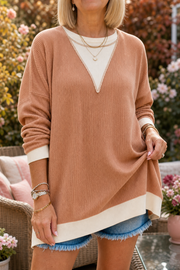 Corvella – Geknoopte Kleurblok Drop-Shoulder Trui