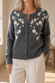 Meadowlin – Bloemige Gebreide Open-Front Cardigan