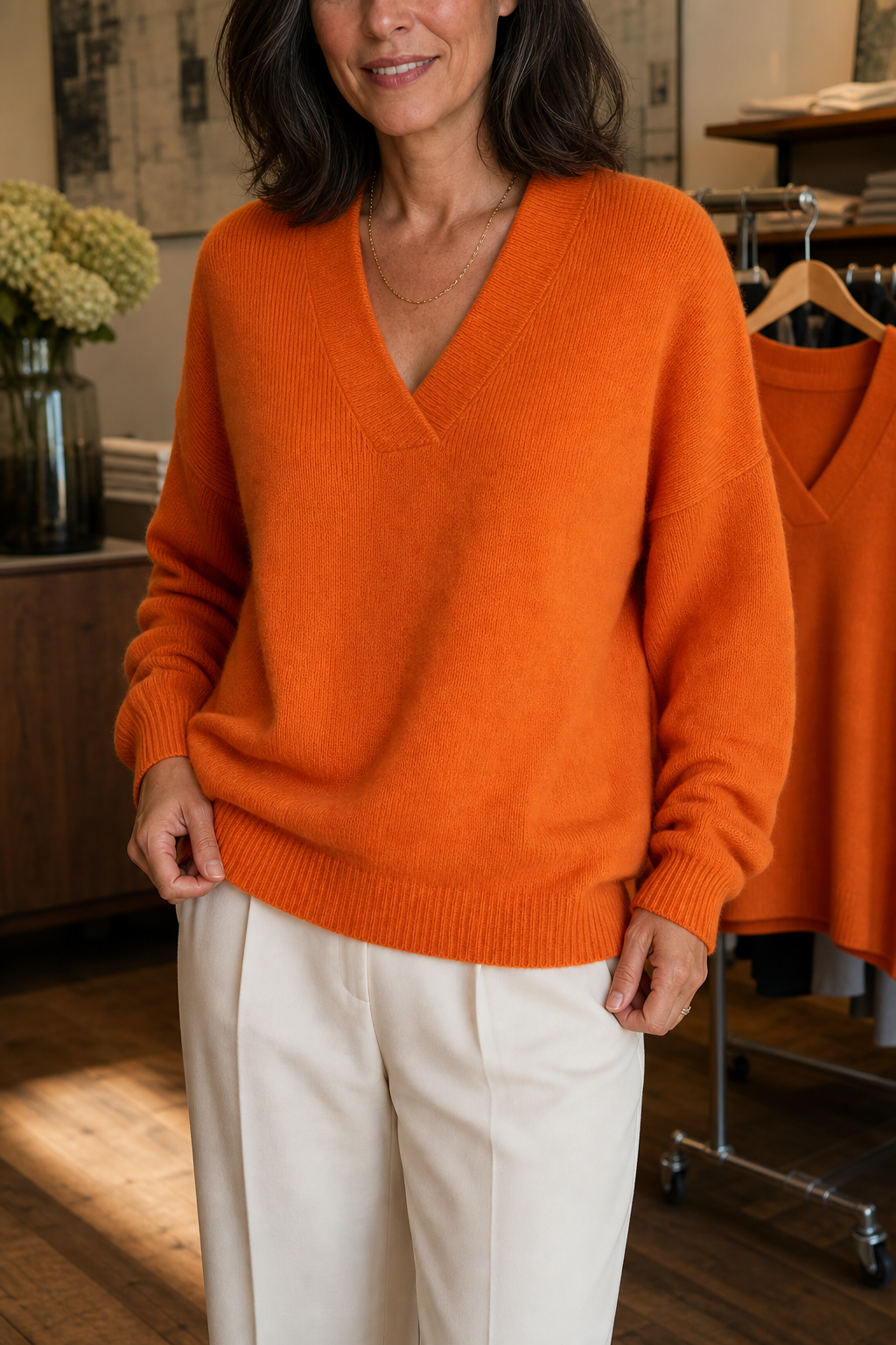 Softline – Geribbelde V-hals Relaxed Brei Sweater