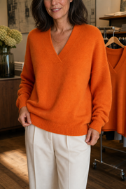 Softline – Geribbelde V-hals Relaxed Brei Sweater