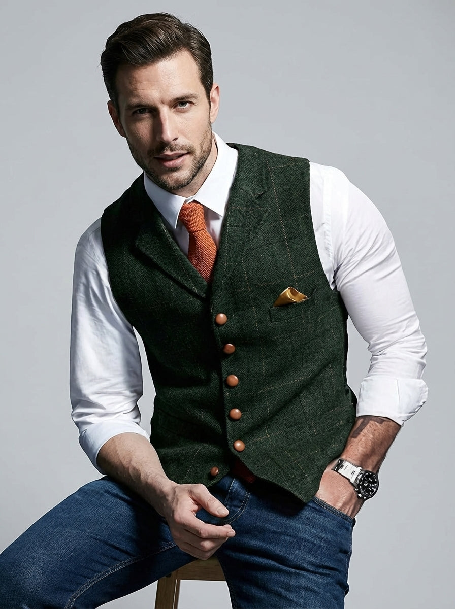 Heren Vintage Gilet – Klassieke Heritage met Gelaagde Stijl