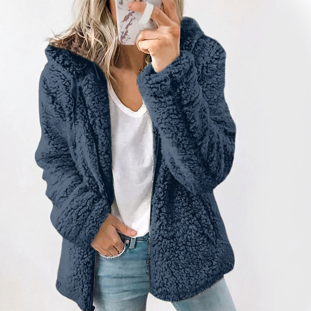 Warm Teddy Vest Blauw Met Capuchon