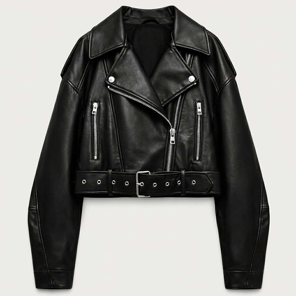 Cropped leren damesjas met riem