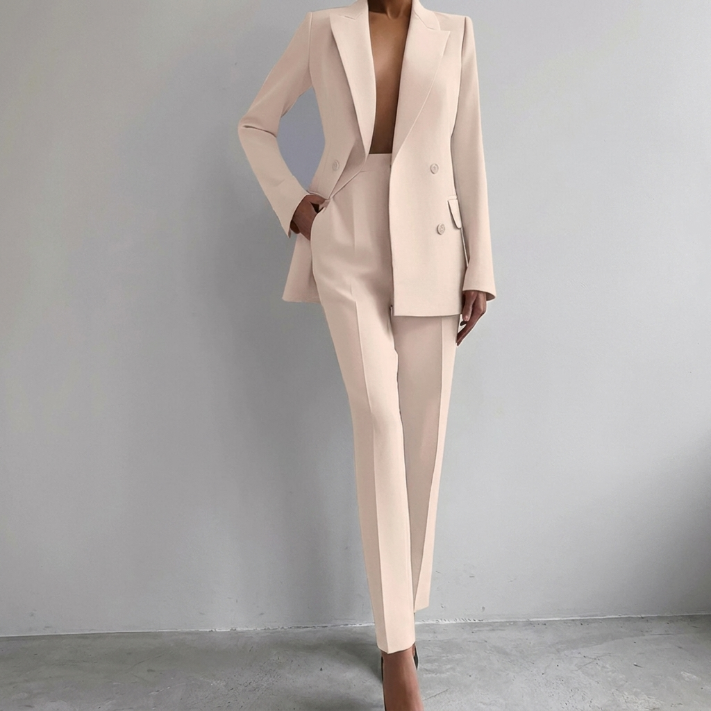 Zakelijke damespakset met blazer met lange mouwen en slim-fit broek
