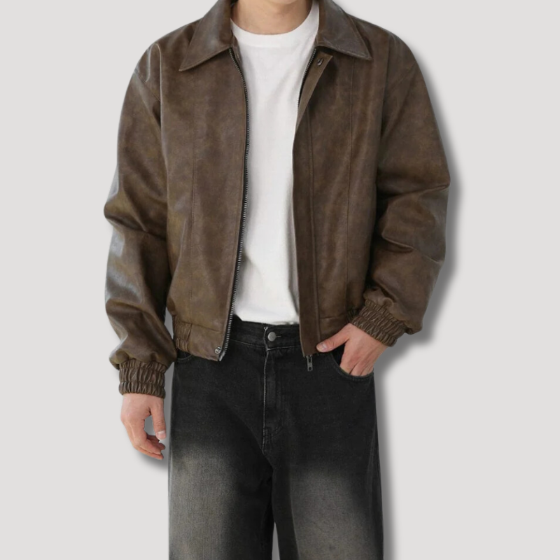 Vintage Leren Oversized Jas Met Rits Voor Heren - Vincent