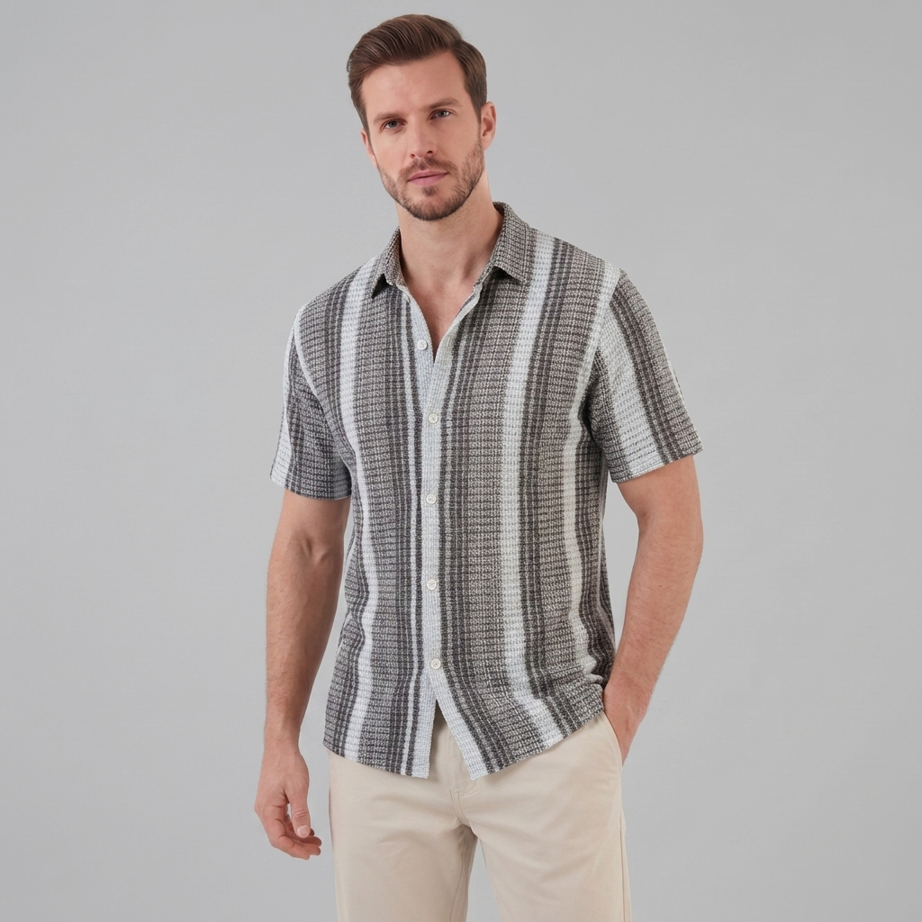 Korte Mouw Gestreept Overhemd Heren Casual Zomer