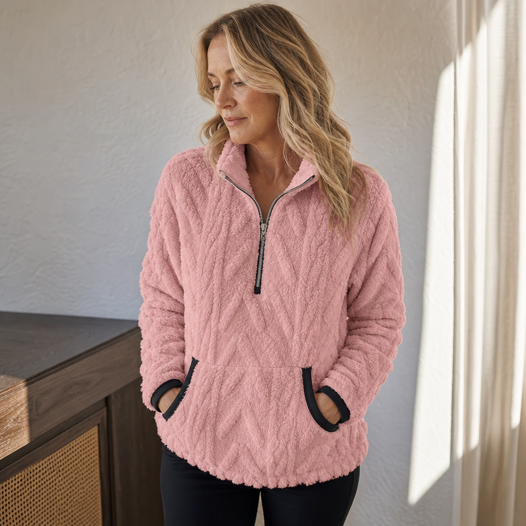 Lunelle – Pluche Half-Zip Fleece Pullover Met Kangoeroe Zak
