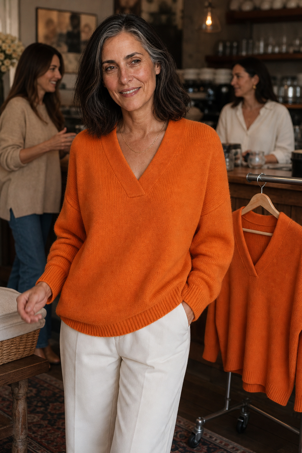 Softline – Geribbelde V-hals Relaxed Brei Sweater