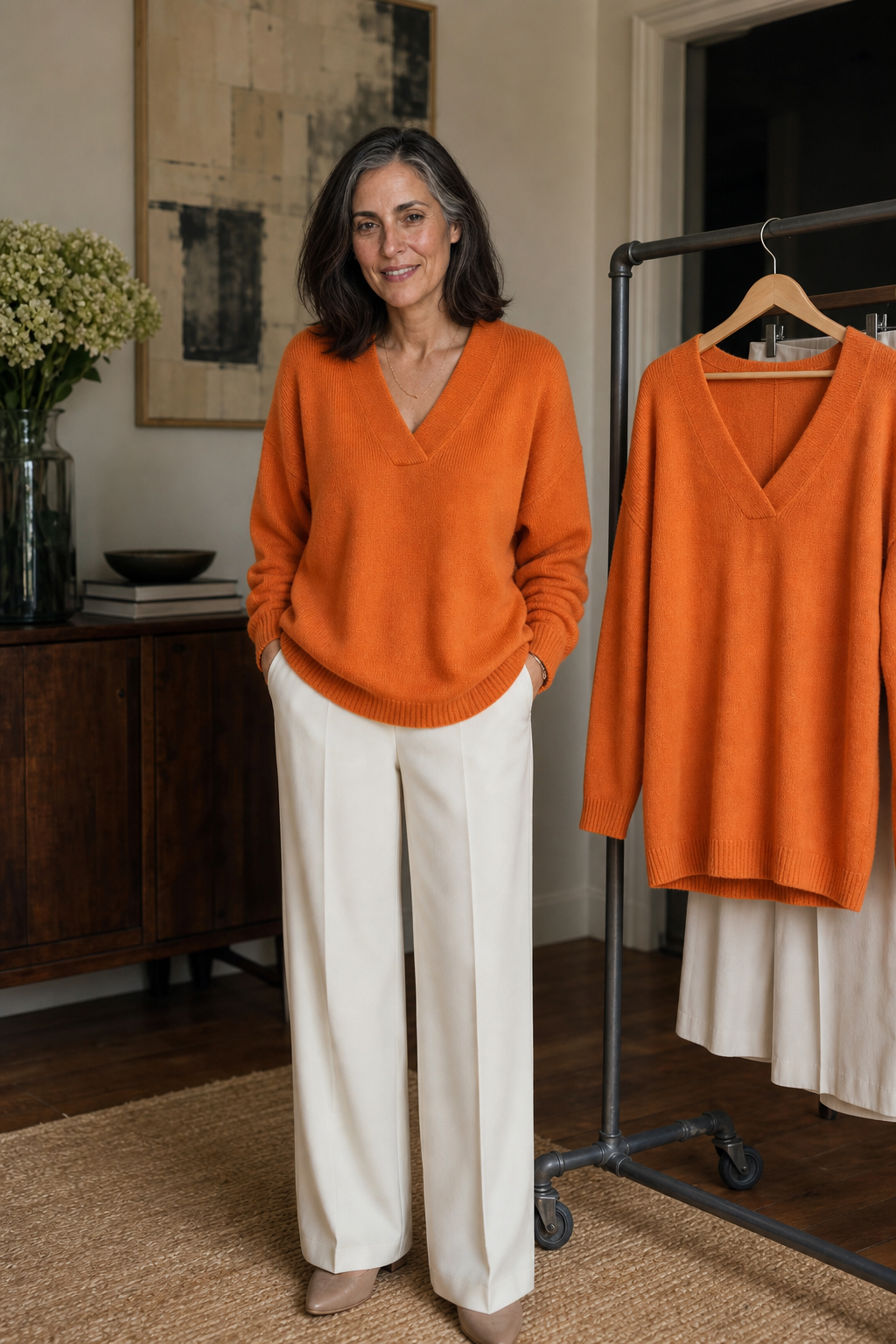Softline – Geribbelde V-hals Relaxed Brei Sweater