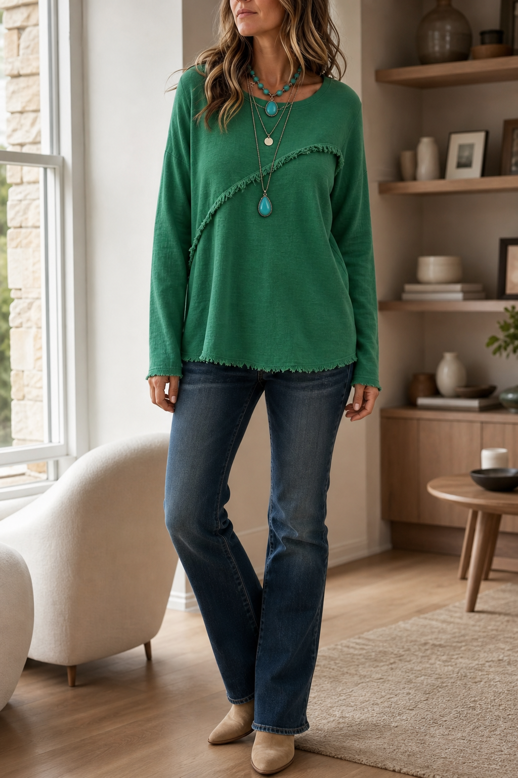 Fringewalk – Diagonale Fringe Slub Hennep Crewneck Trui