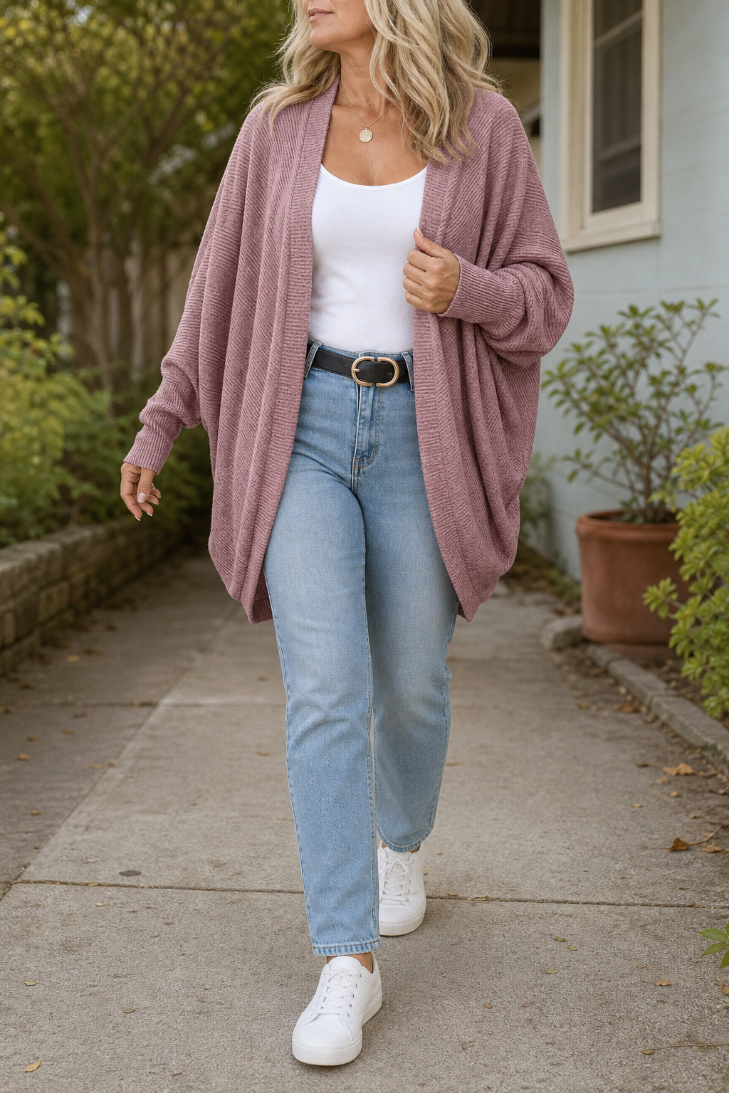 Wearbella – Batwing Mouw Open-Front Gebreide Cardigan