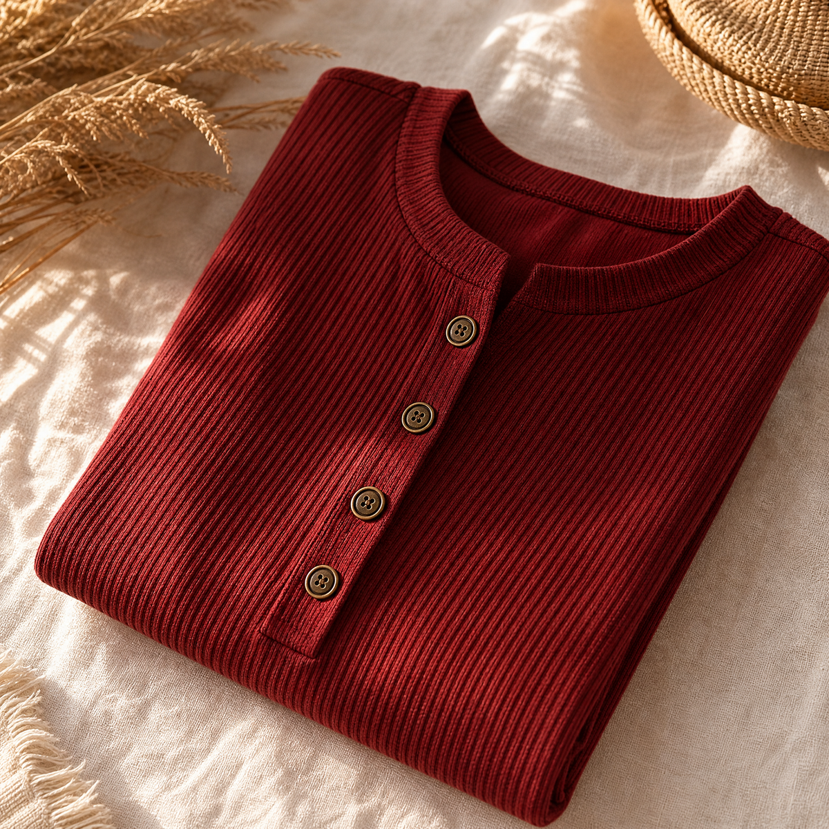 Lunavia - Geribde Button-Up Henley Tuniek