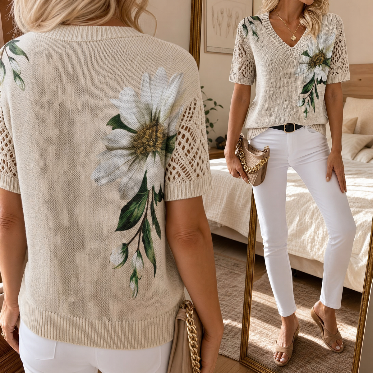 Rosavelle - Elegante Haak Mouw Bloemen Top
