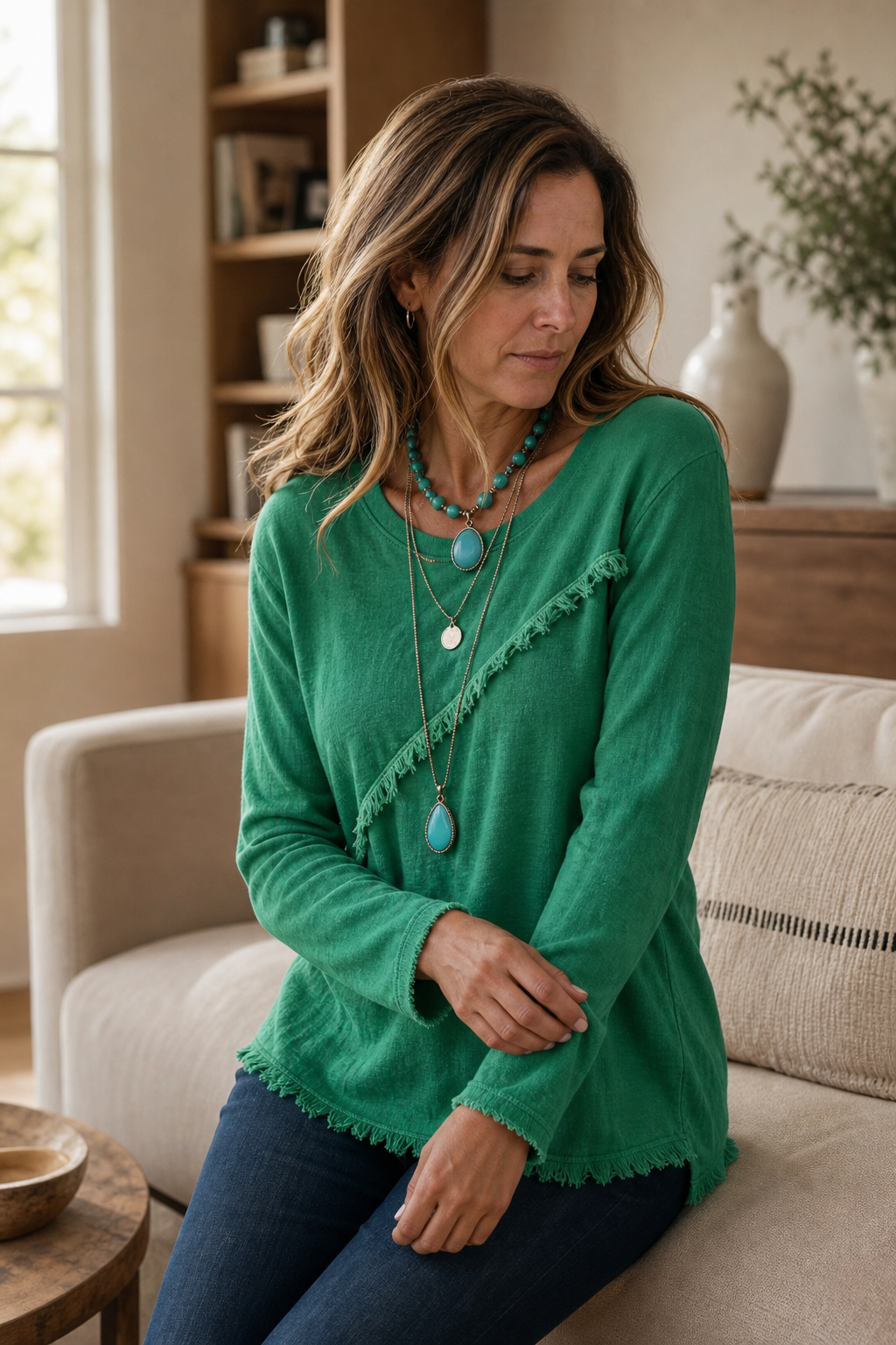 Fringewalk – Diagonale Fringe Slub Hennep Crewneck Trui