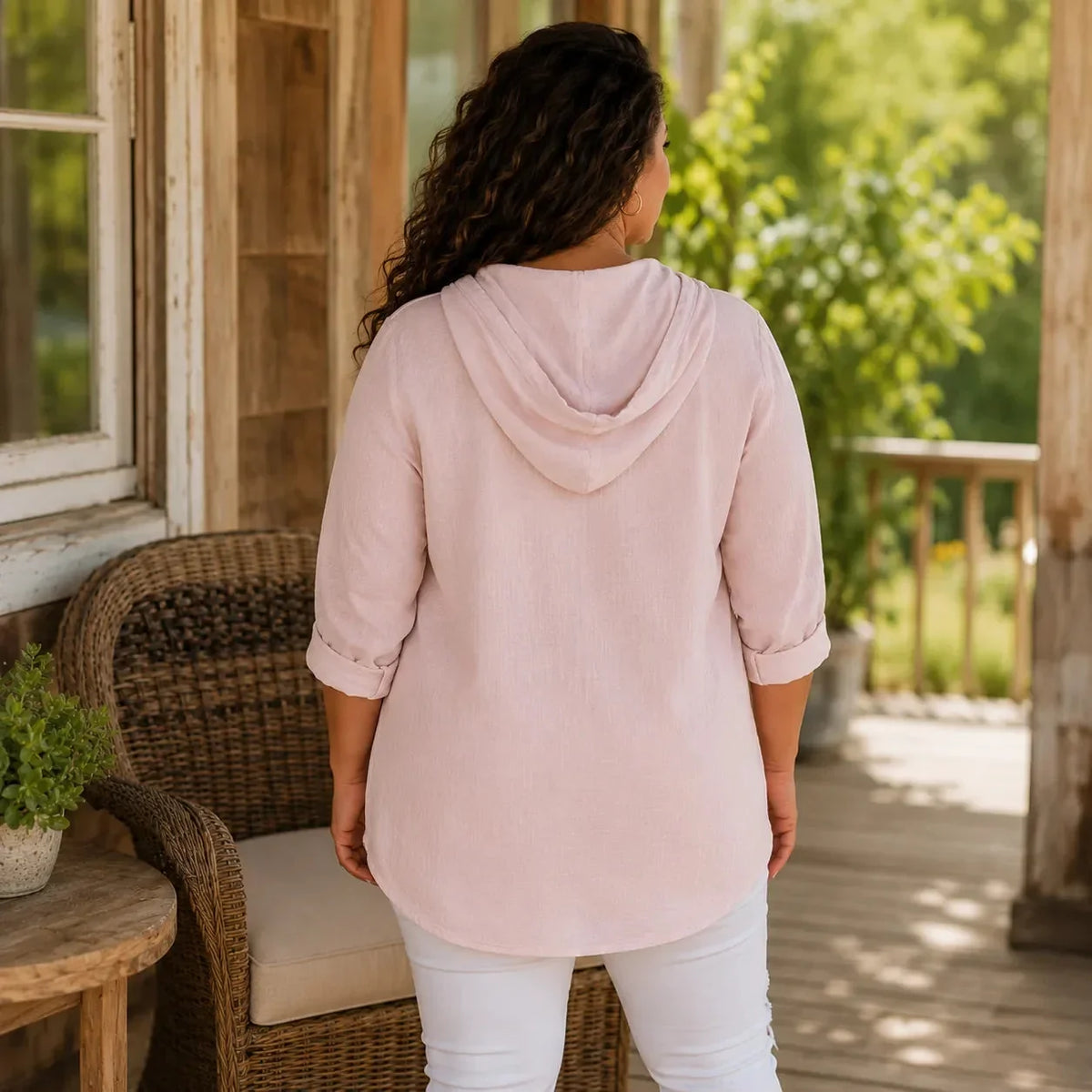Muslina – Zachte V-hals Hoodie Zomer Top met Kangoeroezak