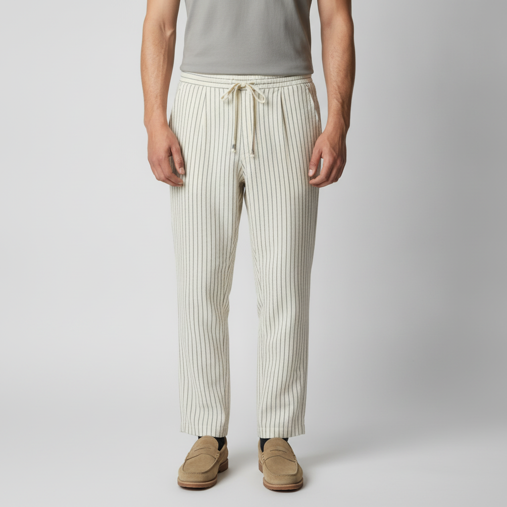 Linnen Katoen Broek Heren Pinstripe Drawstring Casual Zomer