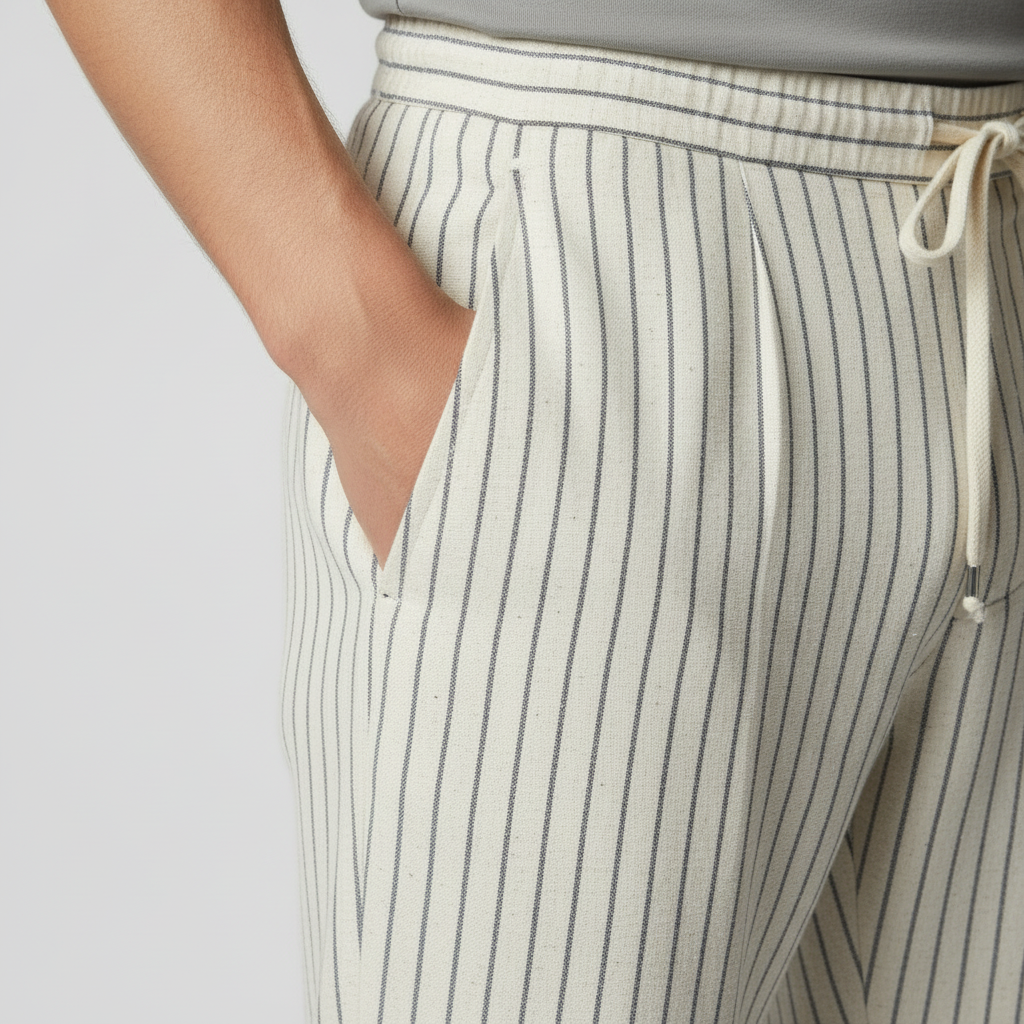 Linnen Katoen Broek Heren Pinstripe Drawstring Casual Zomer