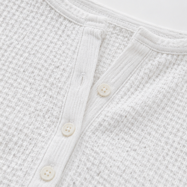 Loravia – Waffle Knit-look Henley Top met Knopenlijst, 3/4 Mouw