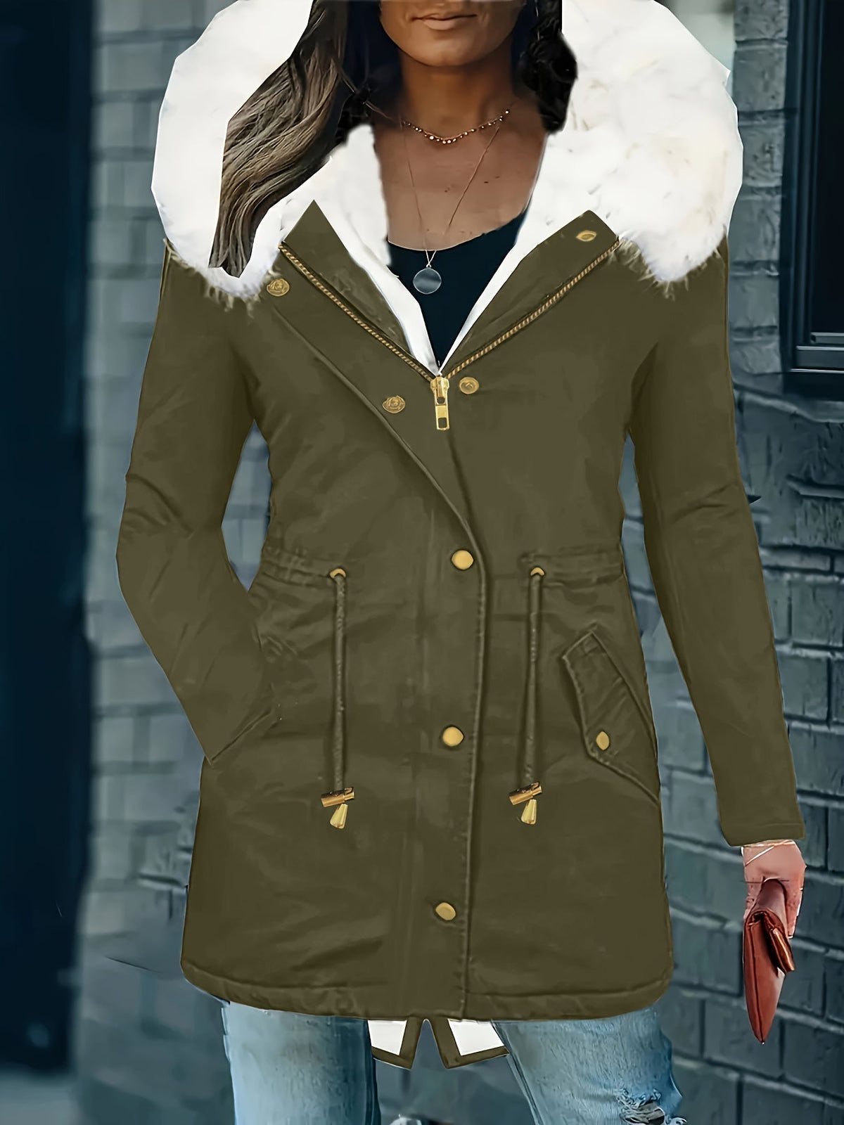 Lotte | Casual jas met capuchon en nep bont