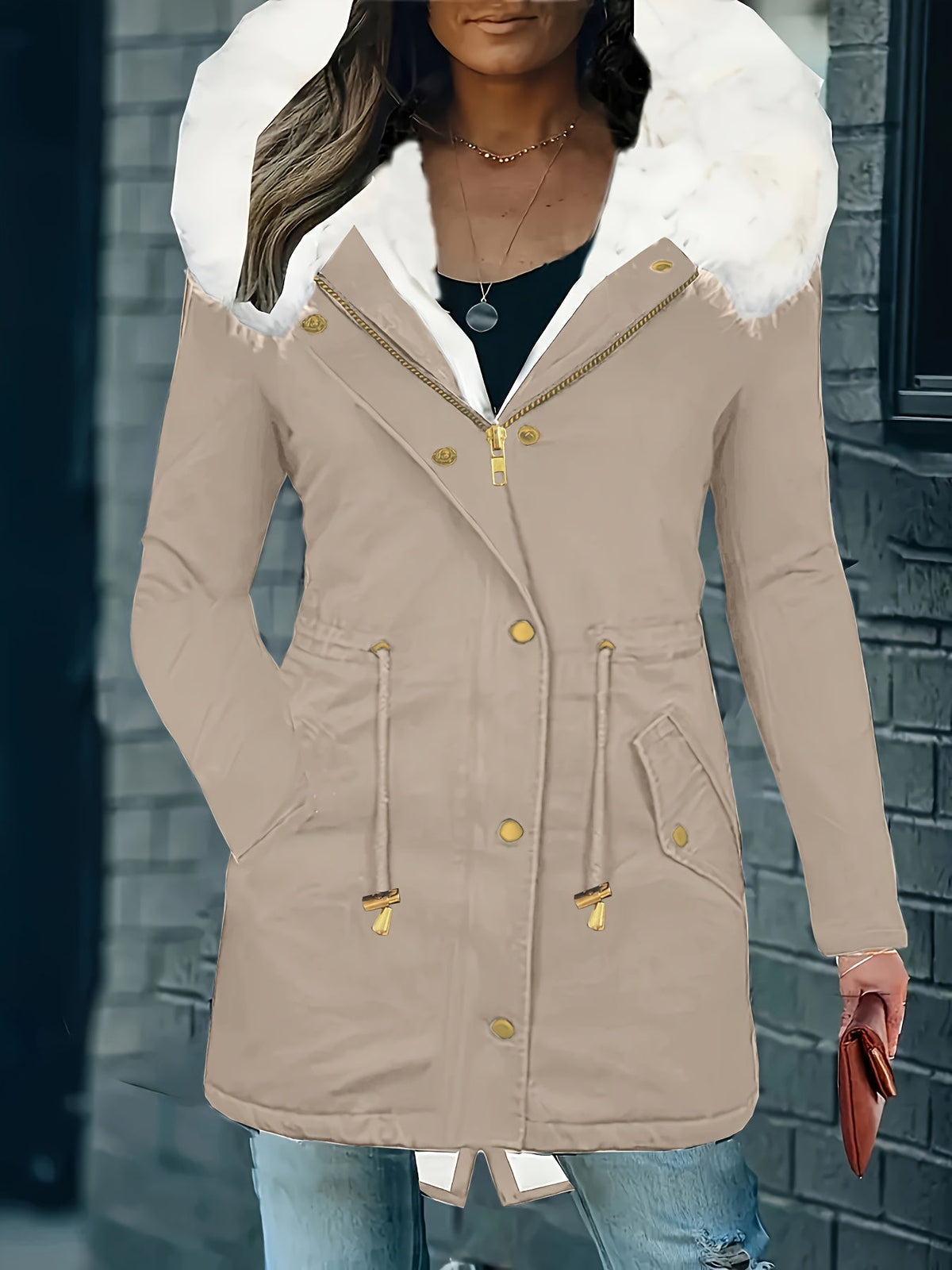 Lotte | Casual jas met capuchon en nep bont
