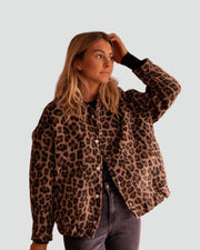Dames Bruin Bomberjack met Luipaardprint en Comfortabele Pasvorm