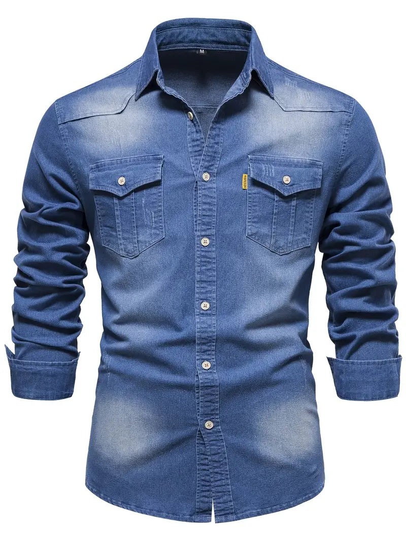 Martin | Elastisch katoenen denim overhemd