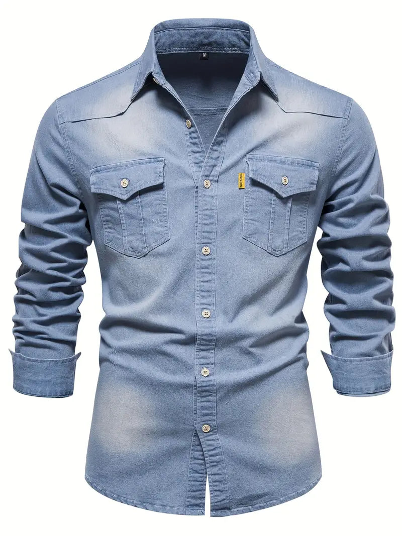 Martin | Elastisch katoenen denim overhemd