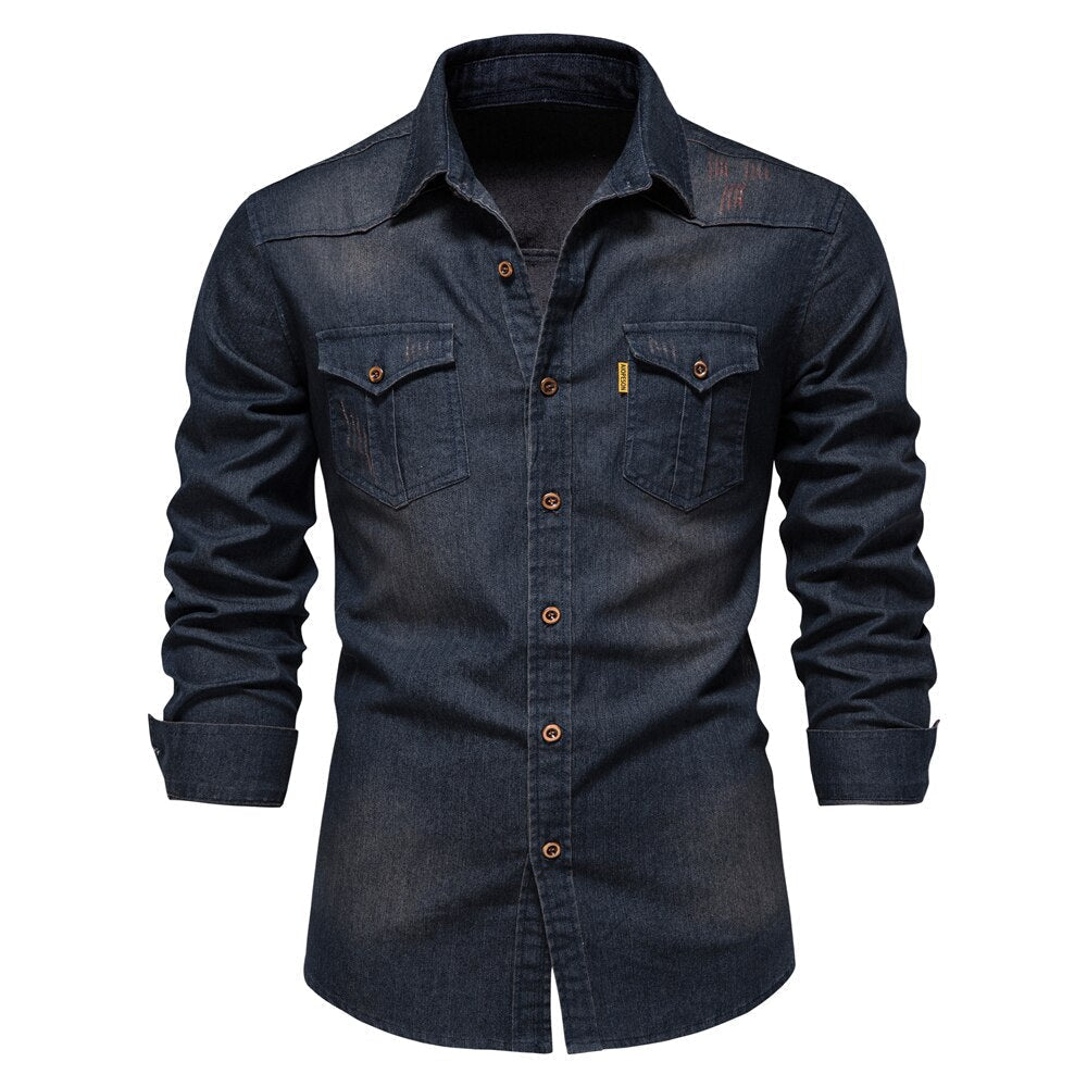 Martin | Elastisch katoenen denim overhemd